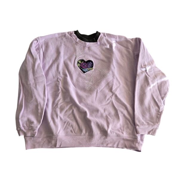 Granny Core Sweatshirt Lavender Purple Floral Sequin Embroidered Women’s XL - Picture 5 of 6